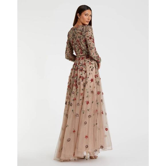 MAC DUGGAL 5533 Embellished Gown 4 Antique Rose High Neck Long Sleeves NWT $798 - Picture 4 of 16